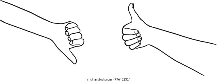 Vector art drawing of hands showing like and dislike signs on white background