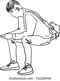 Vector art drawing of handsome man waiting for someone with phone on white background
