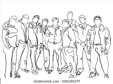 Vector art drawing of Happy friendship concept with young people having fun together