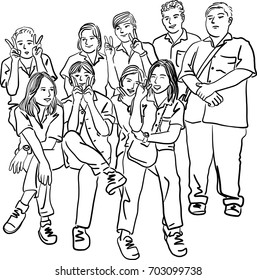 Vector art drawing of Happy friendship concept with young people having fun together