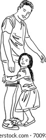 Vector art drawing of Happy loving family! The little girl hugs the daddy.