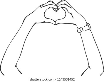 Vector art drawing of heart shape with hands.