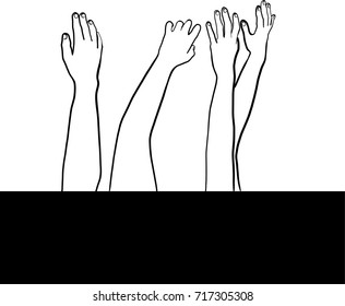 Vector art drawing of helping hands on white background