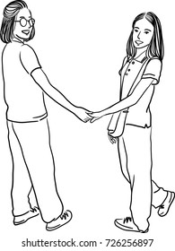 Vector art drawing of Lesbians holding each other hands