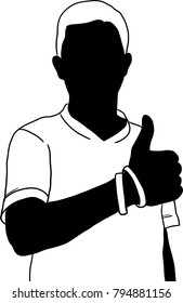 Vector art drawing of Life is good. Happy young man thumbing up