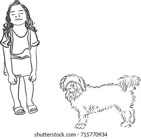 Vector art drawing of long hair dog