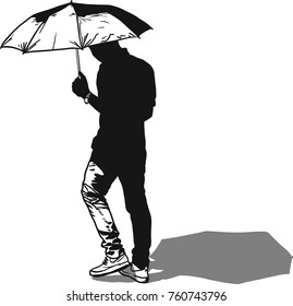 Vector art drawing of Man with an umbrella on white background