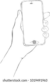 Vector art drawing of Mobile phone in hand on white background