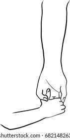 Vector art drawing of parent holds the hand of a small child