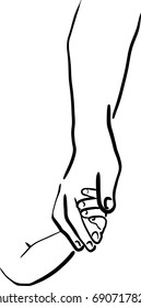 Vector art drawing of parent holds the hand of a small child