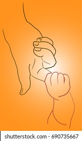 Vector art drawing of parent holds the finger of a small child