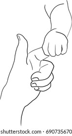Vector art drawing of parent holds the finger of a small child