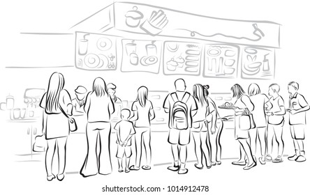 Vector Art Drawing Of People At Bakery Shop