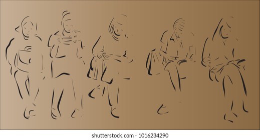 Vector art drawing of people waiting in waiting room