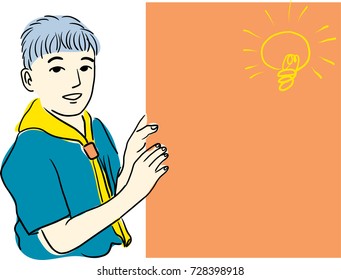 Vector art drawing of Portrait of confident boy giving presentation in conference room