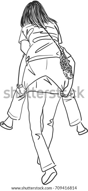 Vector Art Drawing Rear View Young Stock Vector (Royalty Free ...