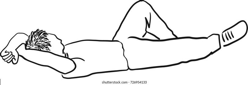 Vector art drawing of Relaxed young man resting lying on a hands on head 