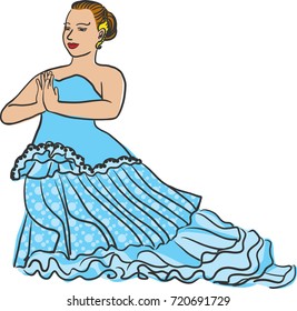 Vector art drawing of thai traditional dancing in votive offering to Brahma Hindu god.