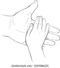Vector art drawing Trust   support (adult's hand supports kid's hand)   Two hands arms reaching to each other