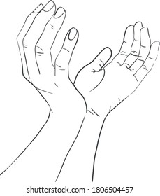 Vector art drawing of two open empty hands on white background.