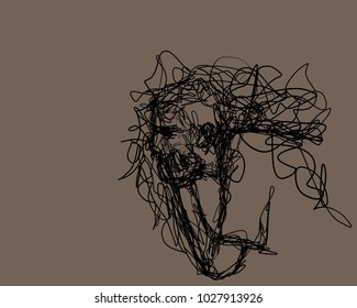 Vector art drawing of Very sad young man sitting alone on white background, Depressed young man sitting