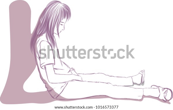 Vector Art Drawing Very Sad Young People Stock Image