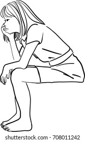 Vector art drawing of young bored woman sitting on white background