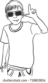 Vector art drawing of Young young man show love hand sign, love concept