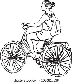 Vector art drawing of young woman on a bike.