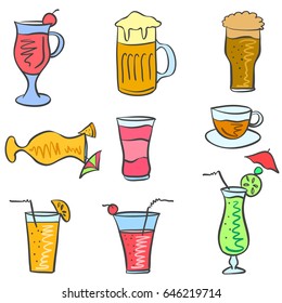 Vector art drink set doodles