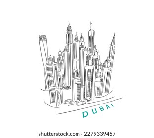 Vector art of dubai architecture. Dubai skyscrapers art.