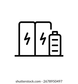 Arte vetorial da estação de energia elétrica e ícone da bateria ícone da linha ilustração vetorial