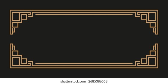 Arte vectorial de elegante marco art deco con patrón geométrico sobre un fondo oscuro