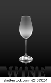 Vector art of an elegant wine glass on a black background. Vector objects are set in groups.