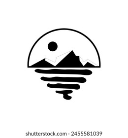 vector art elements of mountains and beaches, made with a simple black and white concept. Suitable for tattoos, logos, clothing screen printing, wall decorations, templates, backgrounds.