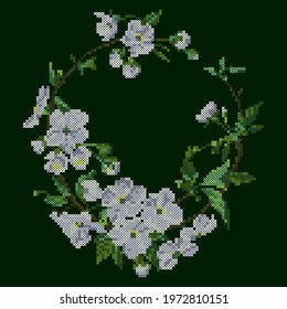 vector art embroidery cherry blossom frame
