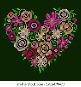 vector art embroidery floral heart