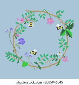 vector art embroidery floral wreath