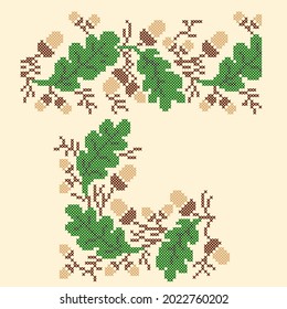vector art embroidery oak ornament