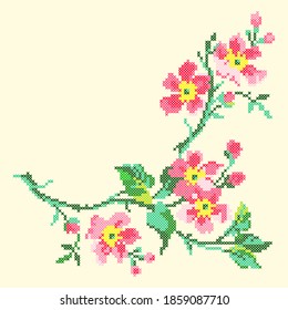 vector art embroidery pink flowers