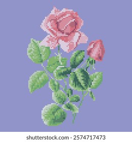 vector art embroidery  pink roses