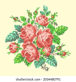 vector art embroidery red roses