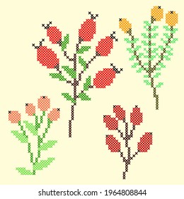 vector art embroidery sey of berries