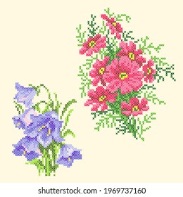 vector art embroidery summer flowers