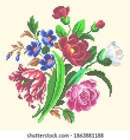 vector art embroidery vintage bouquet