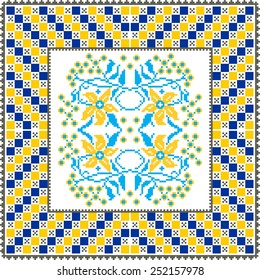 Vector art ethnic ornament with elements of flowers and plants on white background
