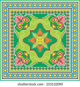 Vector art ethnic ornament with elements of flowers and plants on white background