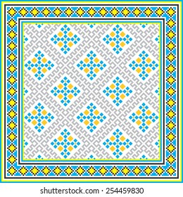 Vector art ethnic ornament with elements of flowers and plants on white background