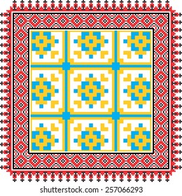 Vector art ethnic ornament with red and black elements of flowers and plants on white background