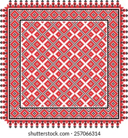 Vector art ethnic ornament with red and black elements of flowers and plants on white background